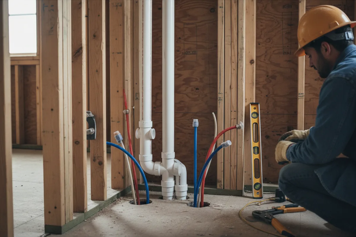 Drain and supply rough-in during Sump Pump Repair in Greenfield